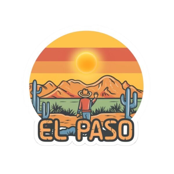 El Paso Texas Sticker - Retro Western Desert Decal with Cowboy & Cactus, Sunset Mountain Art, Southwestern Travel Souvenir
