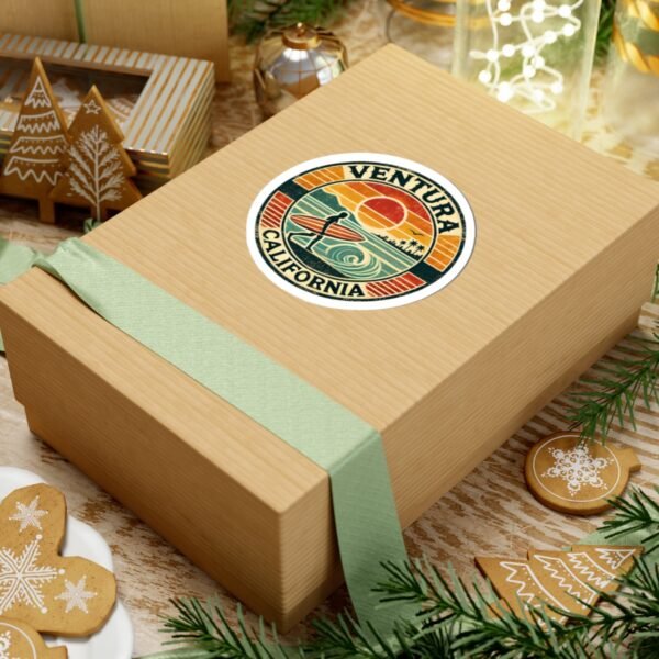 Vintage Surfing Kiss-Cut Stickers - Retro Ventura, California Design, Retro Surf Stickers, Beach Lover Gift, Travel Sticker, Scrapbook