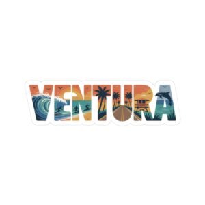 Ventura California Sticker - Retro Beach Aesthetic, Surfing & Ocean Scene, Coastal Travel Souvenir, Waterproof Vinyl