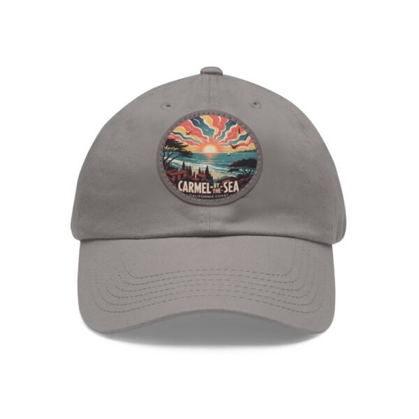 Carmel by the Sea Hat - Vibrant Sunset Leather Patch Cap, California Coastal Design, Retro Ocean View Travel Souvenir Gift