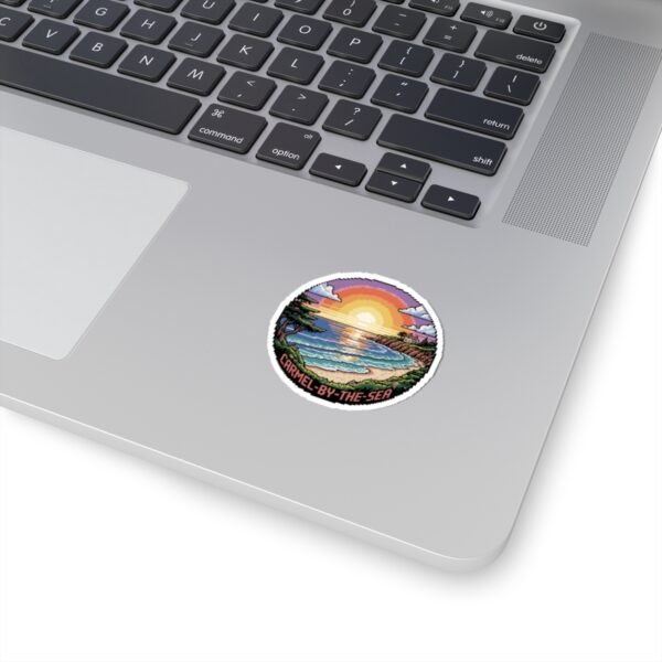 Carmel-by-the-Sea Sticker - Pixel Art Sunset Beach and Ocean Waves Design - Retro California Coastal Travel Souvenir Vinyl Decal