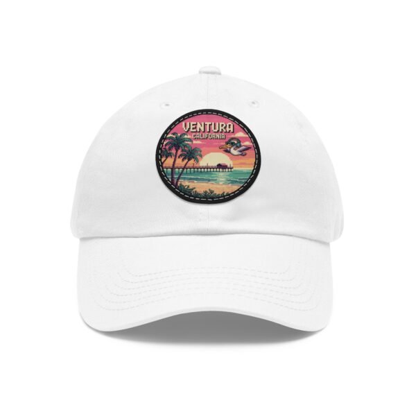 Ventura California Pixel Art Hat - Retro Coastal Leather Patch Cap with Sunset Beach Scene | California 8-Bit Design Gift