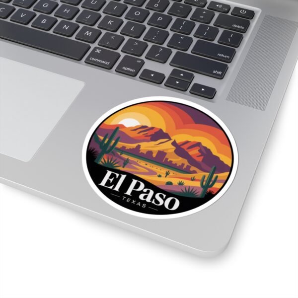 El Paso Texas Sticker - Franklin Mountains Sunset Desert Vinyl Decal, Southwest Cactus Landscape Art, Travel Souvenir for Laptops