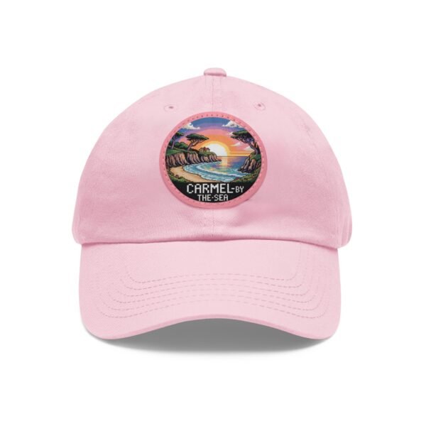 Carmel by the Sea Hat - Pixel Art Sunset Leather Patch Cap, California Coastal Retro Style, Unique Vintage Travel Gift