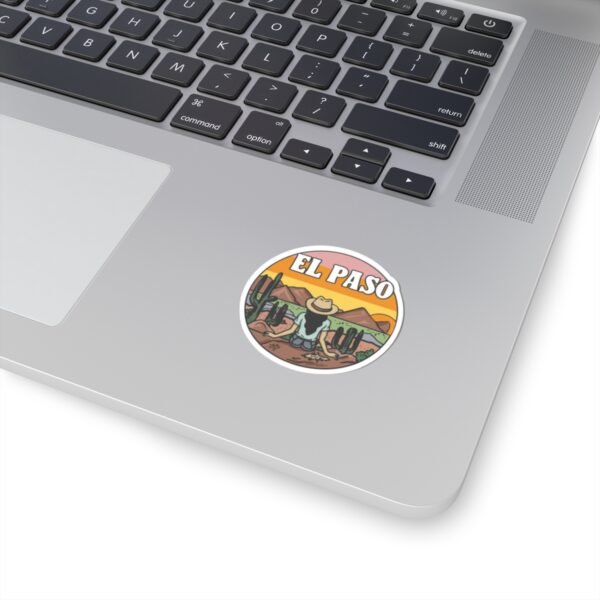 El Paso Texas Sticker - Retro Desert Landscape Decal with Cactus & Sunset, Western Travel Souvenir, Mountain Adventure Art