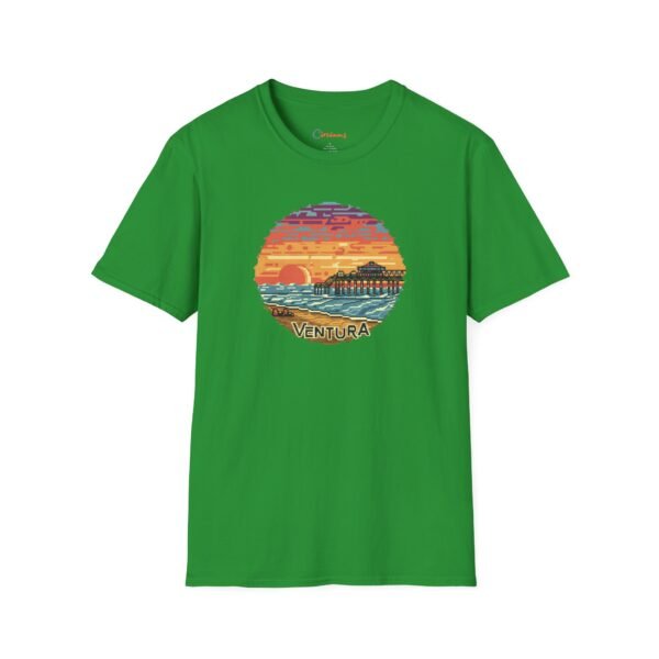 Embrace the Horizon: Pixel Art Ventura Pier Sunset - Unisex Softstyle T-Shirt