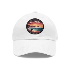 Zuma Beach California Hat - Retro Surf Cap with Leather Patch, Coastal Sunset Design, Malibu Surfer Gift, Beach Lover Dad Hat