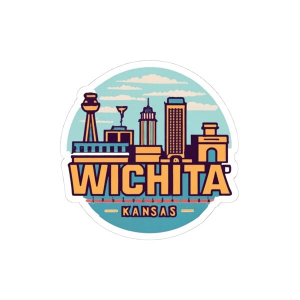 Wichita, KS City Drawing Stickers - Kiss-Cut Sticky Decals, Labels for Laptop, Water Bottle, Planner, Scrapbook, Travel Journal