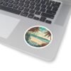 Tampa Florida Sticker - Vintage Coastal Pier Sunset Design with Palm Trees, Seagulls and Ocean Waves - Retro Travel Beach Souvenir