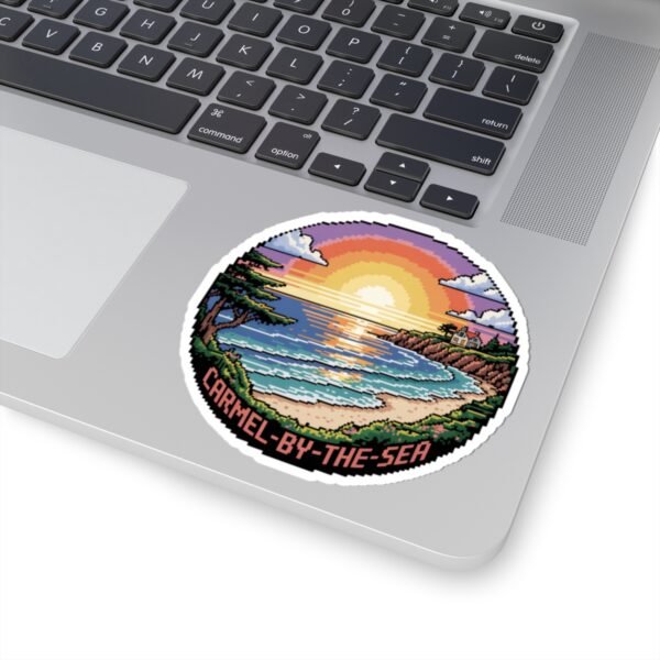 Carmel-by-the-Sea Sticker - Pixel Art Sunset Beach and Ocean Waves Design - Retro California Coastal Travel Souvenir Vinyl Decal