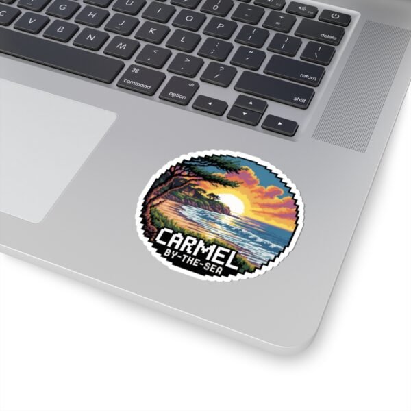 Carmel-by-the-Sea Sticker - Pixel Art Sunset Ocean Waves and Cliffside Design - Retro 8-Bit California Coastal Travel Souvenir Decal