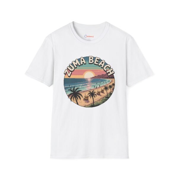 Zuma Beach Pixel Art T-Shirt - Retro Sunset Surf Tee, 8-Bit California Vibes, Vintage Beach Shirt, Cool Summer Coastal Style