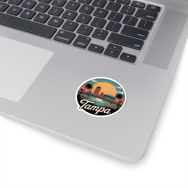 Tampa Florida Retro Sticker - Vintage Sunset City Skyline with Bridge, Boats & Palms - Florida Travel Decal, Souvenir and Gift