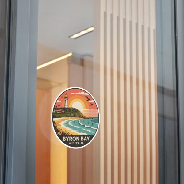 Byron Bay Australia Round Vinyl Sticker - Retro Beach Sunset Design, Coastal Souvenir, Waterproof Surf & Travel Decal