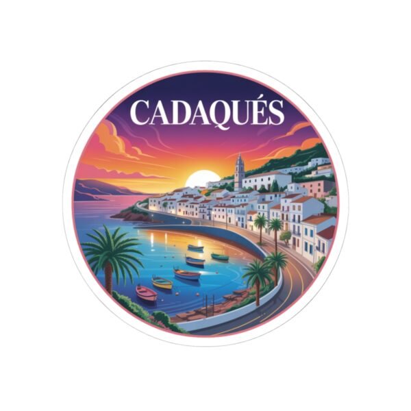 Cadaqués Spain Sunset Sticker - Coastal Village Art, Travel Souvenir, Vibrant Mediterranean Seaside, Spanish Town Scenic Gift