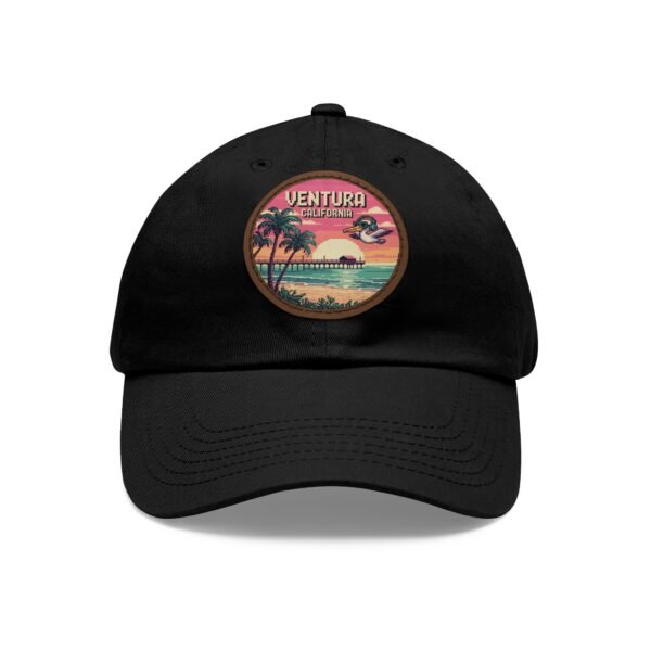 Ventura California Pixel Art Hat - Retro Coastal Leather Patch Cap with Sunset Beach Scene | California 8-Bit Design Gift