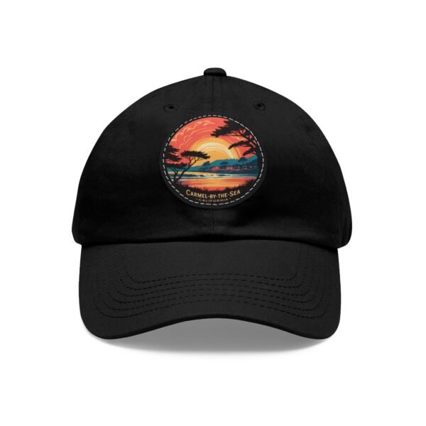 Carmel-by-the-Sea Hat - Premium Dad Cap with PU Leather Patch, California Coastal Sunset Design, Travel Souvenir Gift