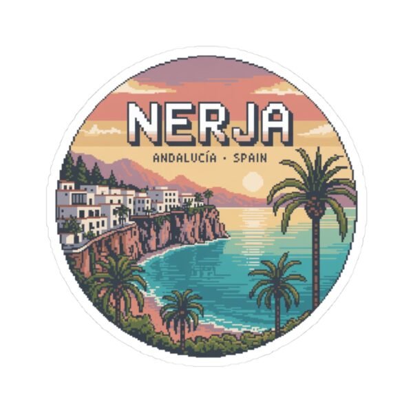 1777226465508136392_1200.jpeg Nerja Spain Pixel Art Sticker - Retro Coastal Sunset Design | Andalucía Travel Vinyl Decal | Vintage 8-Bit Mediterranean Art