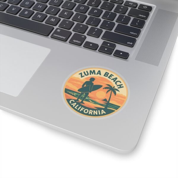 Zuma Beach, California - Vintage Sunset Emblem Sticker | Surf Design, Travel Souvenir, Coastal Vibes