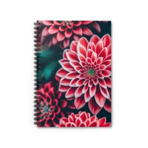 Floral Notebook, Journal, Nature Stationery, Red Flowers Planner, Grid Line Diary, College Ruled Sketchbook - Gift for Students and Nature