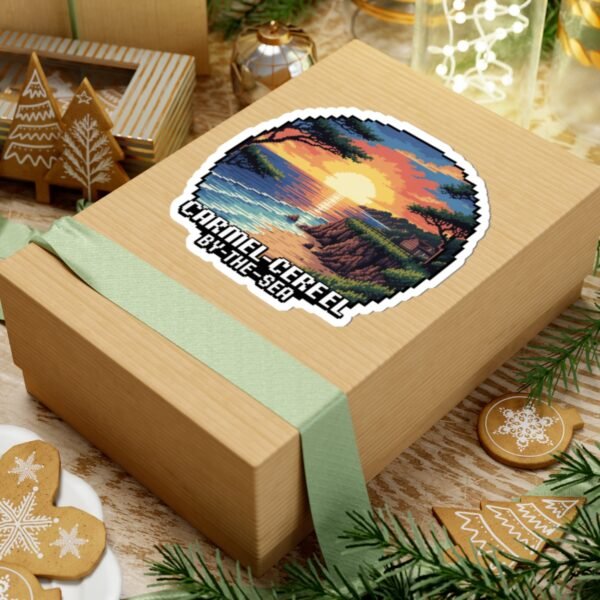Carmel-by-the-Sea Sticker - Pixel Art Sunset Ocean Cliff Scene with Retro Gaming Style - California Coastal Travel Souvenir Decal