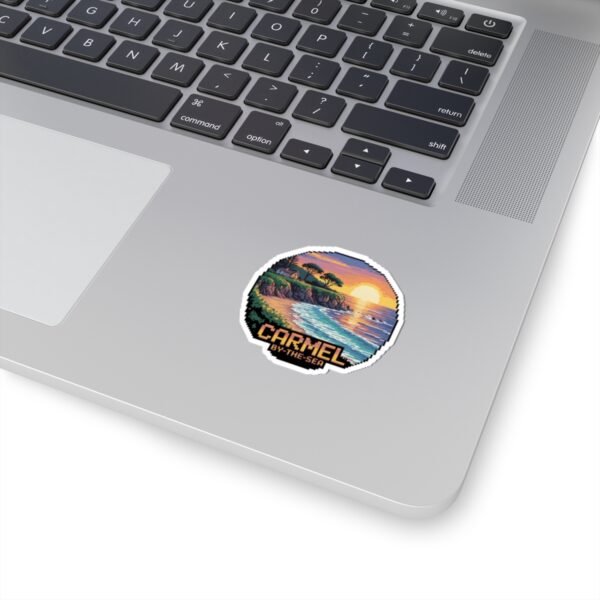 18034097955201206411_1200.jpeg Carmel-by-the-Sea Sticker - Pixel Art Sunset Beach Cliff and Ocean Waves Design - Retro 8-Bit California Coastal Travel Souvenir Decal