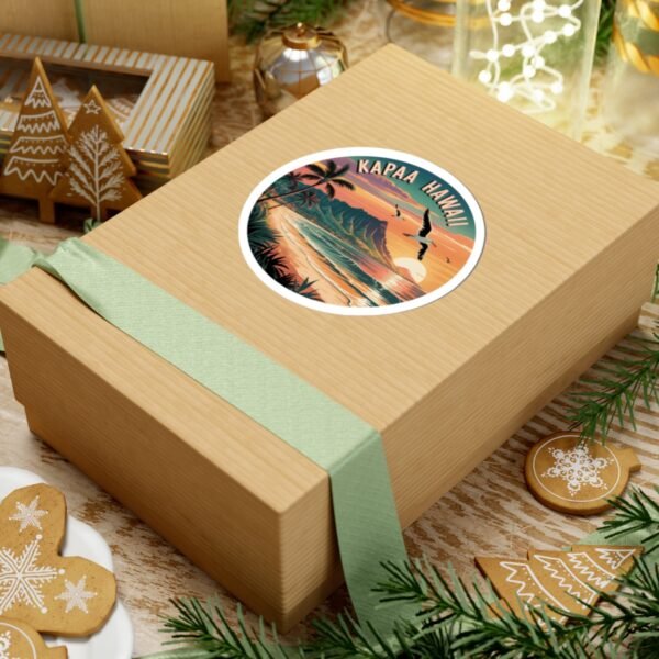 18053694920017429798_1200.jpeg Kapaa Hawaii Sticker - Vibrant Sunset Beach Scene with Nounou Mountain & Seagulls - Vintage Coastal Travel Art Souvenir