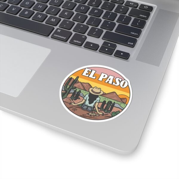 El Paso Texas Sticker - Retro Desert Landscape Decal with Cactus & Sunset, Western Travel Souvenir, Mountain Adventure Art