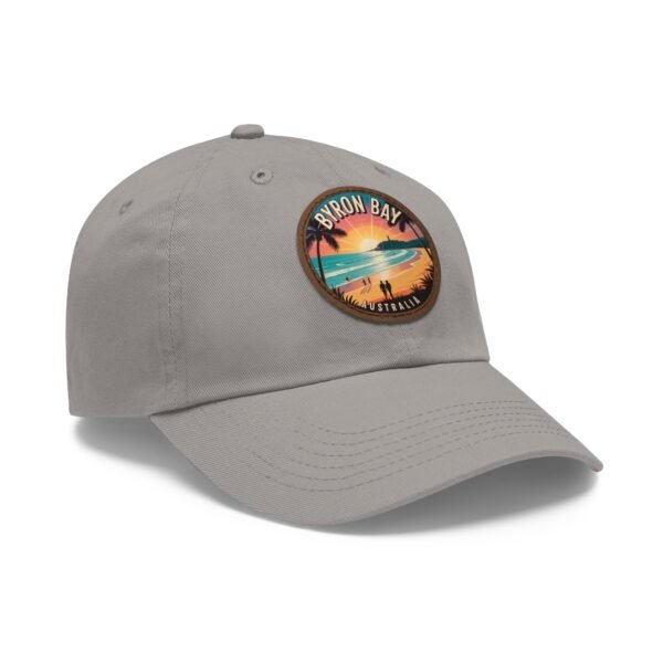 Byron Bay Hat - Retro Sunset Leather Patch Cap with Coastal Design, Australia Beach Souvenir, Surf Style Dad Hat Gift