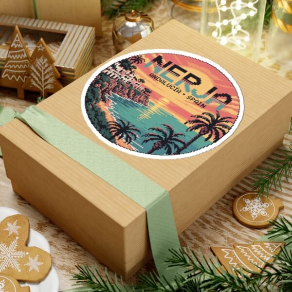 Nerja Spain Pixel Art Sticker - Retro Sunset 8-Bit Design | Andalucía Travel Vinyl Decal | Vintage Coastal Mediterranean Art