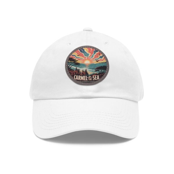 Carmel by the Sea Hat - Vibrant Sunset Leather Patch Cap, California Coastal Design, Retro Ocean View Travel Souvenir Gift
