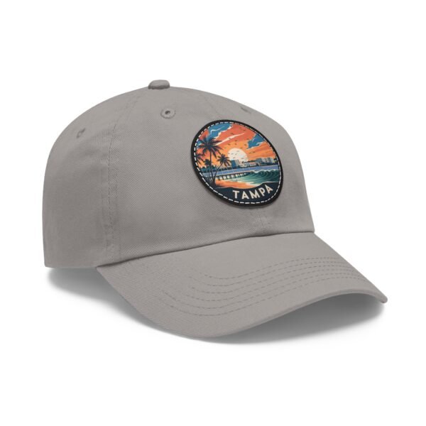 Tampa Florida Hat - Premium Dad Cap with PU Leather Patch, Coastal Sunset Design, Retro Travel Souvenir & Beach Gift