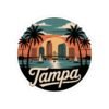 Tampa Florida Sticker - Retro Circular Skyline with Dome, Bridge & Palm Trees - Vintage Coastal Travel Souvenir Decal for Water Bottles