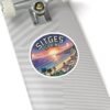 Sitges Spain Sticker - Retro Pixel Sunset Coastal Design, 8-Bit Mediterranean Travel Art