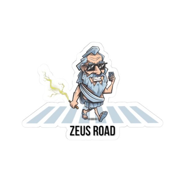 Zeus Road Sticker - Funny Greek Mythology Vinyl Decal, Lightning & Crosswalk Design, Unique Gift for Him