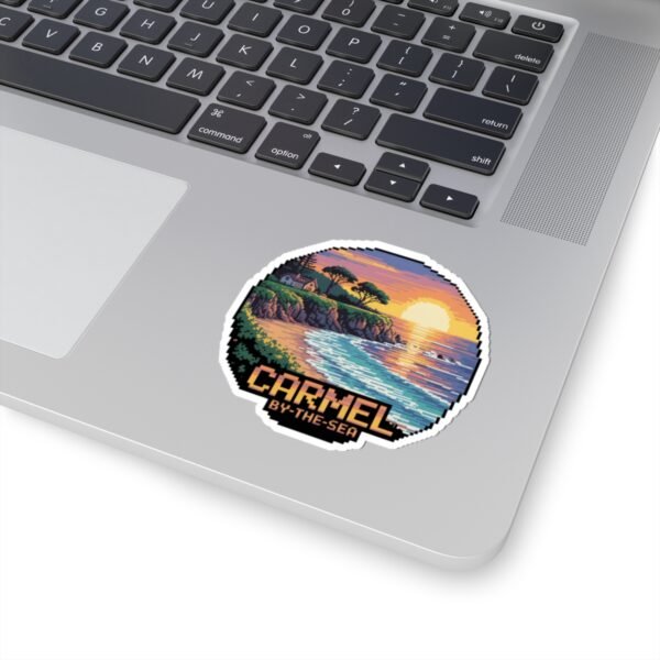 18264122060788731286_1200.jpeg Carmel-by-the-Sea Sticker - Pixel Art Sunset Beach Cliff and Ocean Waves Design - Retro 8-Bit California Coastal Travel Souvenir Decal