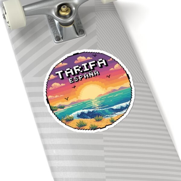 1836789206417538626_1200.jpeg Tarifa España Sticker - Pixel Art Sunset Coastal Beach Design, Retro Travel Badge Vinyl Decal for Laptop, Water Bottle