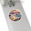 Cadaqués España Sunset Round Vinyl Sticker - Mediterranean Coastal Design, Spanish Seaside Travel Gift, Costa Brava Beach Art