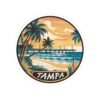 Tampa Florida Sticker - Retro Coastal Pier Art with Palm Trees, Ocean Waves and Sunset Beach Scene - Vintage Travel Souvenir