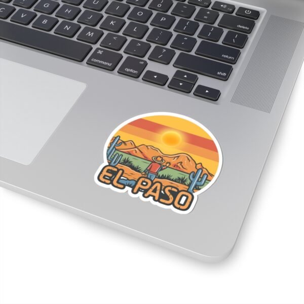El Paso Texas Sticker - Retro Western Desert Decal with Cowboy & Cactus, Sunset Mountain Art, Southwestern Travel Souvenir