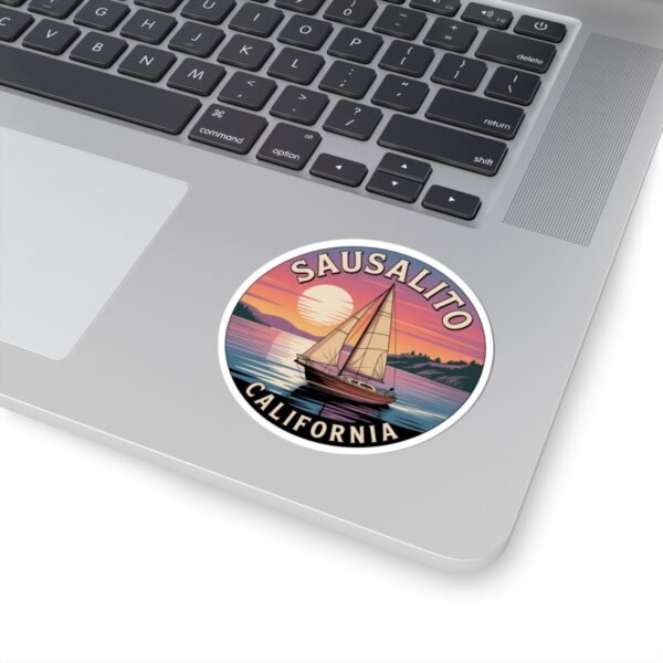 Sausalito California Sticker - Retro Sailboat Sunset Vinyl Decal, Coastal Bay Area Souvenir, Travel Gift Waterproof Car Laptop