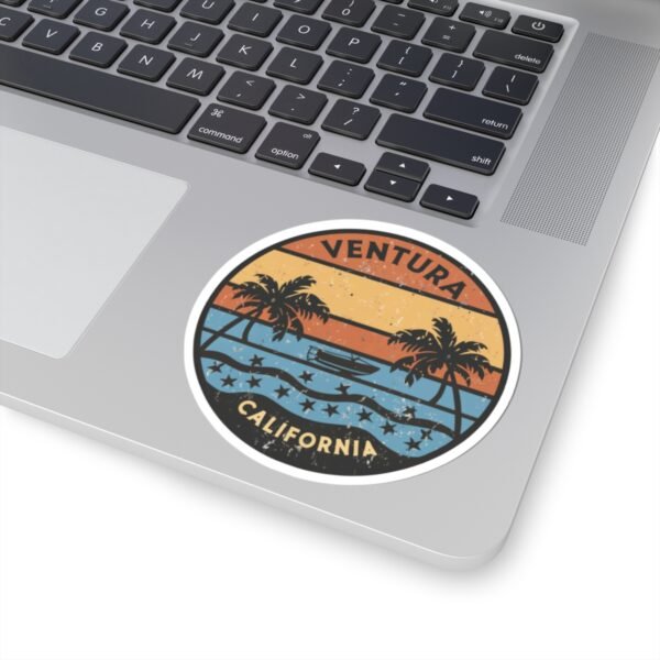 Ventura California Sticker - Retro Sunset Beach Decal with Palm Trees, Vintage Coastal Travel Souvenir, Surf Vibes Art