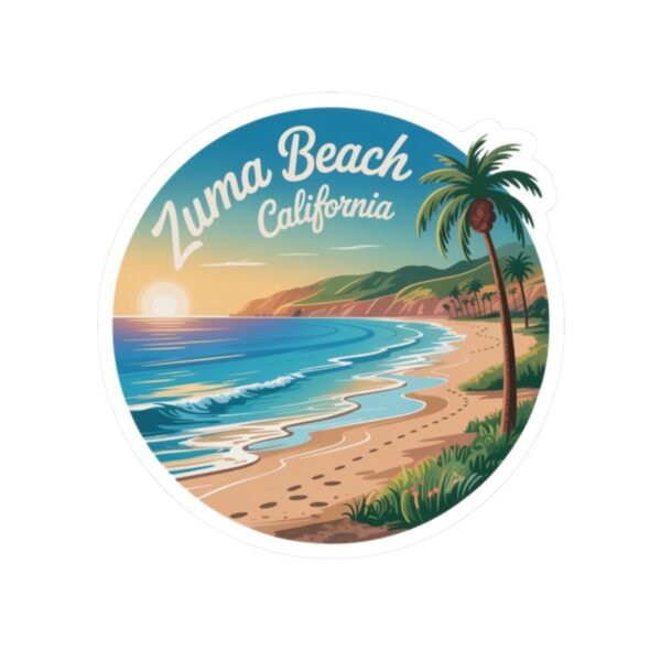 Zuma Beach California Sticker - Retro Sunset Beach Vinyl Decal, Coastal Aesthetic Travel Gift, Malibu Surf Vibes Decor