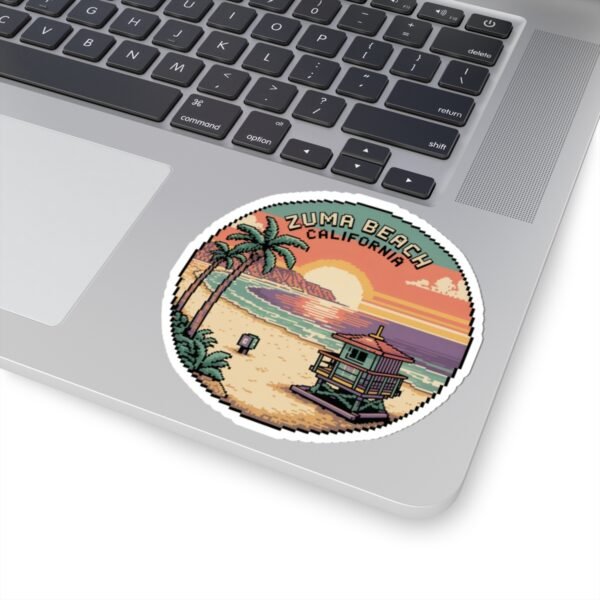 Zuma Beach California Sticker - Pixel Art Sunset Decal, Retro Coastal Surf Design, Cool Ocean Vibes Vinyl Sticker