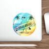 Zuma Beach Holographic Sticker - Cool Seagull Surfboard, Retro Summer Vibes, California Coastal Decor, Laptop & Water Bottle Vinyl Decal