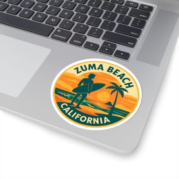 Zuma Beach, California - Vintage Sunset Emblem Sticker | Surf Design, Travel Souvenir, Coastal Vibes