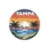 2116717401744988856_1200.jpeg Tampa Florida Sticker - Retro Coastal Sunset with Palm Trees, City Skyline, Ocean Waves & Pier | Vintage Travel Beach Art