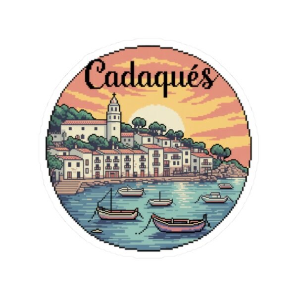 2129414515923948804_1200.jpeg Cadaqués Spain Pixel Art Sticker - Retro Sunset Coastal Village Design