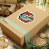 Byron Bay Australia Sticker - Retro Coastal Surf Design with Sunset, Lighthouse, Palm Trees & Surfers - Vintage Travel Souvenir Art