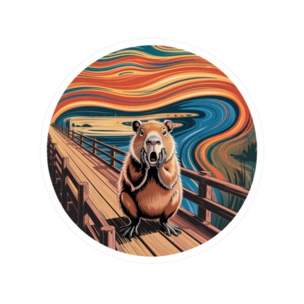 The Capy Scream Vinyl Sticker - Funny Capybara Art Inspired by The Scream | Round Waterproof Decal for Laptops, Journals & Gifts